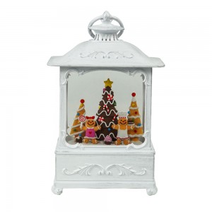 MELODY custom made resin Gingerbread Xmas tree Scene Pre Lit Glitter water Christmas Lantern snow globe