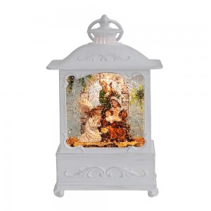 LED light up resin nativity scene water glittering Christmas lantern snow globe for holiday decor