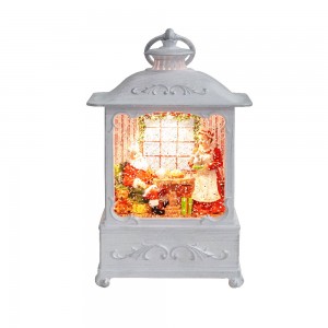 MELODY resina Santa Dinner Scene Globo di neve in plastica LED Water Spinning Lantern Decorazione di Natale