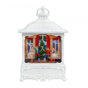 Melody LED resin nutcracker parti golygfa Swirling Glitter dŵr nyddu Nadolig eira addurniadau glôb llusern