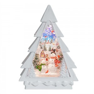 MELODY resin snowman chiitiko LED mwenje kumusoro inopenya inotenderera mvura inotenderera Muti weKisimusi Snow Globe Lantern Decoration