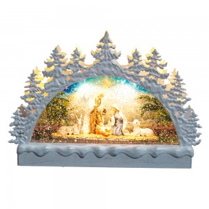 MELODY Presepe in resina LED Arco scintillante Candela Lanterna Acqua Palla di neve natalizia rotante ad acqua