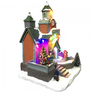 Scène de gare d'église animée en résine, éclairage LED, village musical de noël, pour décoration saisonnière et cadeau, vente en gros