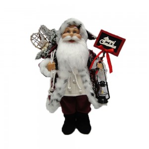 40 CM Standing Fabric fabrics Christmas Santa Claus figurines with Led Lamp, plastic toys with mistletoe bag