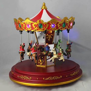 Ememme Polyresin Santa Clause Carousel ịchọ mma ekeresimesi nwere igbe egwu