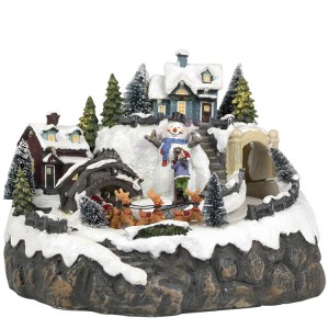 Mofuthu o mosoeu Led light snow village scene polyresin christmas Mokhabiso