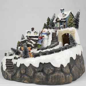 Mofuthu o mosoeu Led light snow village scene polyresin christmas Mokhabiso