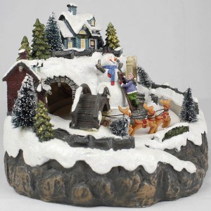 Mofuthu o mosoeu Led light snow village scene polyresin christmas Mokhabiso