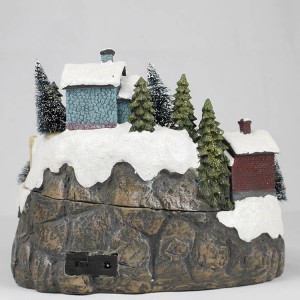 Mofuthu o mosoeu Led light snow village scene polyresin christmas Mokhabiso