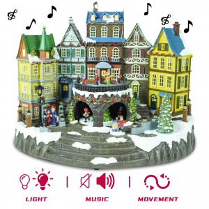 Christmas Village House Decoration,Colourful LED Lights Light Up Streets and Buildings,Rotating Roller Skaters,Music Rendering Atmosphere