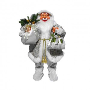 Wholesale Seasonal decor 40 cm rustic fabric Standing Santa Claus Christmas figure with knitted Jacket