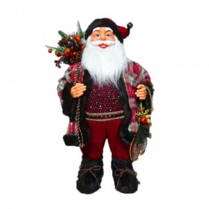 Wholesale Seasonal decor 40 cm rustic fabric Standing Santa Claus Christmas figure with knitted Jacket