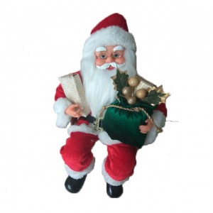 Wholesale seasonal indoor decor 36 cm gamay nga gidak-on noel nga naglingkod nga Plastic Christmas Santa Doll