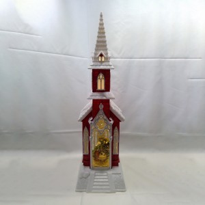 16″ H Lighted Musical Scene Carol Spinning Water Church ການຕົບແຕ່ງວັນຄຣິດສະມາດ