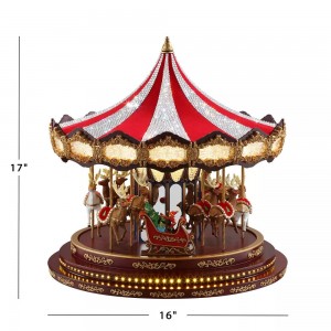 Deluxe Christmas Gift pretpark Led Red Carousel Music Box Animated Indoor Christmas Decoration