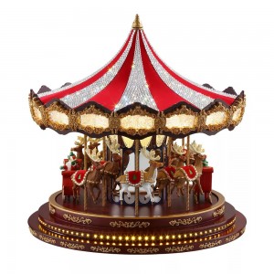 Deluxe Christmas Gift amusement park Led Red Carousel Music Box Animated Indoor Christmas Decoration