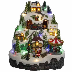 Custom magic eco lo wes polyresin lemax animated led musical train Christmas village house