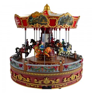 Amazon hot sell 14in noel Led lighted Rosies Carousel Revolving Christmas Decor with Music box