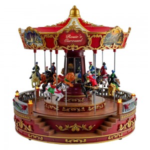 Амазонка гарм фурӯши 14in noel Led равшанӣ Rosies Carousel Revolving Decor Мавлуди бо қуттии мусиқӣ