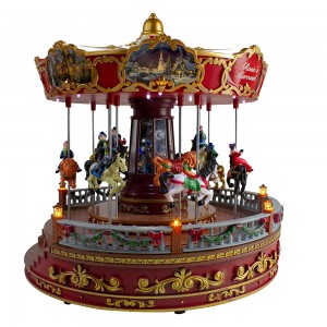 Амазонка гарм фурӯши 14in noel Led равшанӣ Rosies Carousel Revolving Decor Мавлуди бо қуттии мусиқӣ