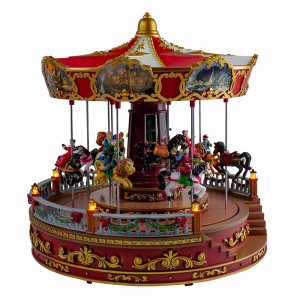 Амазонка гарм фурӯши 14in noel Led равшанӣ Rosies Carousel Revolving Decor Мавлуди бо қуттии мусиқӣ