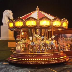 Deluxe Christmas Gift pretpark Led Red Carousel Music Box Animated Indoor Christmas Decoration