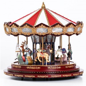 Deluxe Christmas Gift  amusement park Led Red Carousel Music Box Animated Indoor Christmas Decoration