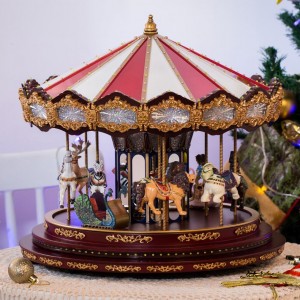 Deluxe Christmas Gift  amusement park Led Red Carousel Music Box Animated Indoor Christmas Decoration