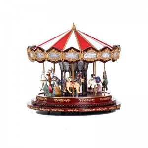 Deluxe Christmas Gift  amusement park Led Red Carousel Music Box Animated Indoor Christmas Decoration