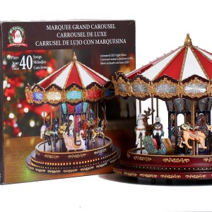 Deluxe Christmas Gift  amusement park Led Red Carousel Music Box Animated Indoor Christmas Decoration