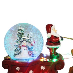 New Flash Led snowing Santa sleigh Musical glittering water snow globe polyresin snowball figurine for Christmas decoration