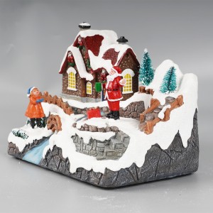 I-Fiber optic poly resin kerstdorp Isigcawu sika-Xmas sika-Santa Sikhanyisela i-Animated Christmas Village yokuhlobisa amaholide esizini