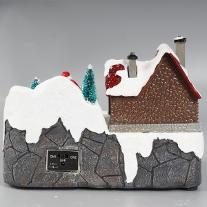 Fiber optic poly resin kerstdorp Xmas Santa scene E khantšitse 'mino oa Animated Christmas Village bakeng sa mekhabiso ea matsatsi a phomolo