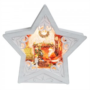 MELODY pre lit glitter resin spinning Santa home scene plastic naleli ea metsi a Keresemese a lehloa