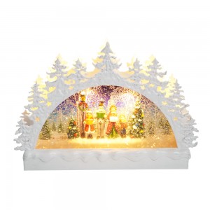 BSCI factory Plastic candle arch Xmas Scene water glitter spinning Led Christmas snow globe