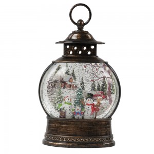 OEM Antique noel decor plastic Santa battery operated glitter water spinning Christmas musical Led lantern snow globe