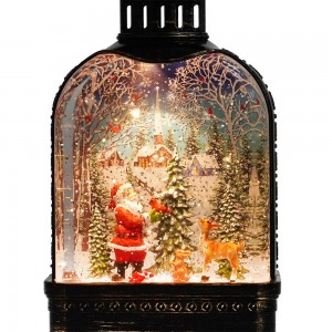 Engros noel Xmas Julemand og rensdyrlandsby scene Led glitter vand spinning lanterne snekugle juledekoration