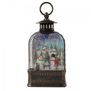 Antique noel Xmas snowman village scene Led glitter indoor tabletop water spinning lantern snow globe Christmas decor