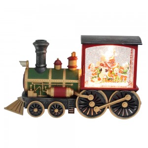 MELODY Swirling Glitter resin Santa Scene Lighted Water Train Taa ya Krismasi Mapambo ya ulimwengu wa theluji