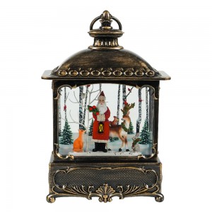 Lanterne LED en Bronze Antique, style traditionnel de noël, doré, tourbillonnant, scène féerique du père noël, boule à neige de noël