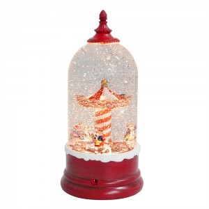 MELODY LED giltter swirling water spinning Christmas snow globe with rotating carousel figure