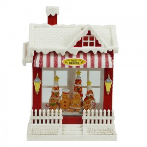 MELODY LED resin ginger bread house scene giltter swirling water lantern Christmas snow globe