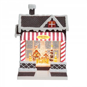 MELODY Lighted Water Gingerbread House Swirling Glitter water φαναράκι Χριστουγεννιάτικη διακόσμηση χιονιού σφαίρας