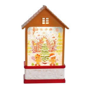 MELODY LED ferljochting hars Swirling Glitter Gingerbread house Xmas scene Swirling Glitter Christmas Lantern Snow globe