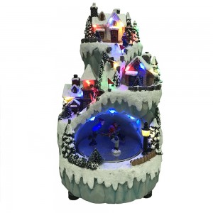 China supplier seasonal holiday decor noel mult led lighted musical putz Xmas skiing scene Christmas mountain Village