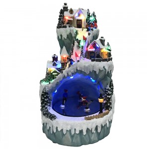 China supplier seasonal holiday decor noel mult led lighted musical putz Xmas skiing scene Christmas mountain Village