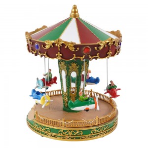 11 ka pulgada nga bag-ong naabot nga noel Xmas holiday decor musical LED nga gisiga ug animated Christmas Carousel With planes