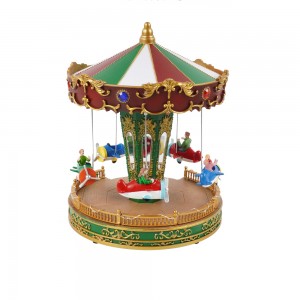 11 inch new arrive noel Xmas holiday decor musical LED lighted and animated Christmas Carousel With planes