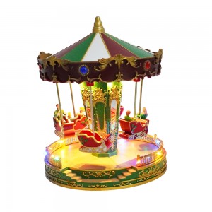 Led Illuminated Xmas holiday decor musical Led Rotating Christmas Carousel with Santa Sleigh