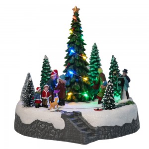 Wholesale MELODY LED light up musical polyresin Xmas village scene Christmas decoration for holiday decor